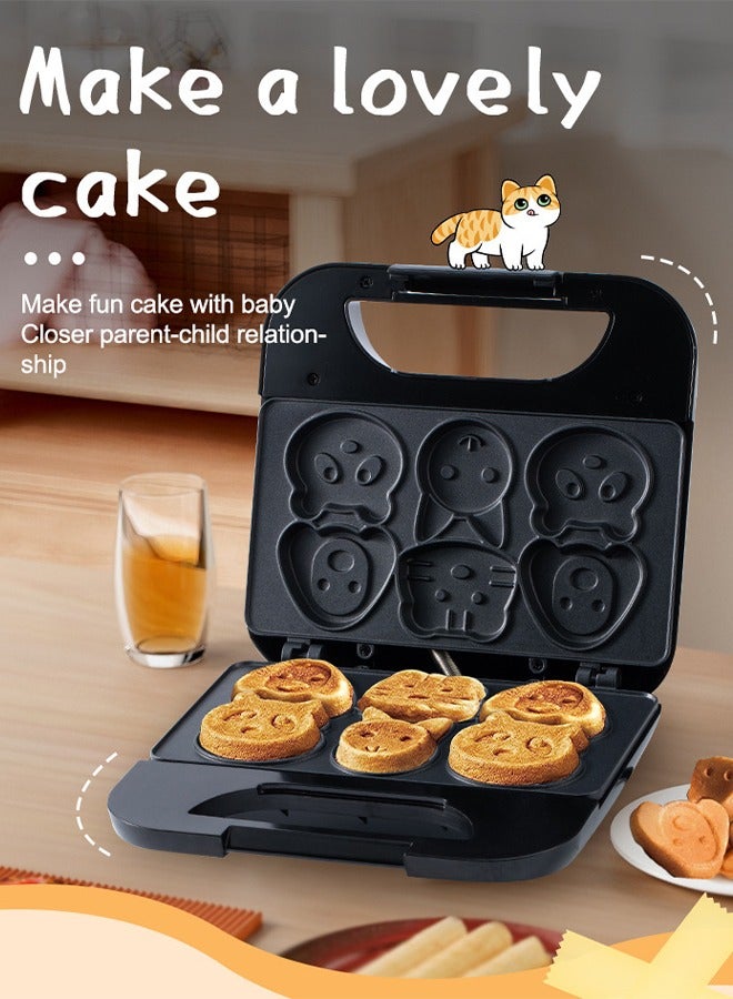 Cake Maker, Electric Animal Mini Waffle Maker, Making 6 Different Cartoon Shaped Waffles And Cakes, Double Sided Heating Non Stick Board, 750W, Suitable For Baking, Breakfast, Kitchen, Black - Image 3
