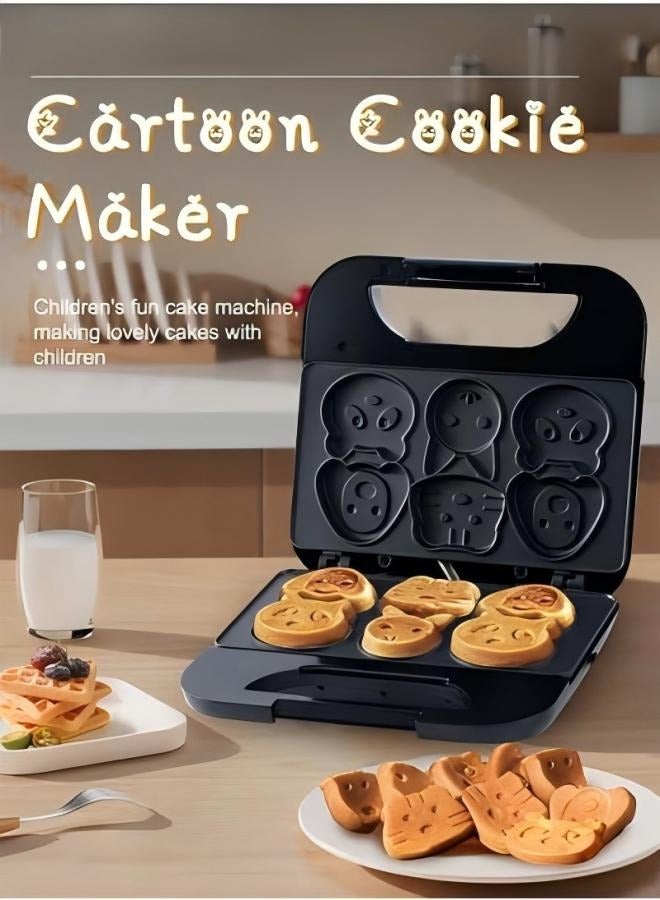 Cake Maker, Electric Animal Mini Waffle Maker, Making 6 Different Cartoon Shaped Waffles And Cakes, Double Sided Heating Non Stick Board, 750W, Suitable For Baking, Breakfast, Kitchen, Black - Image 2