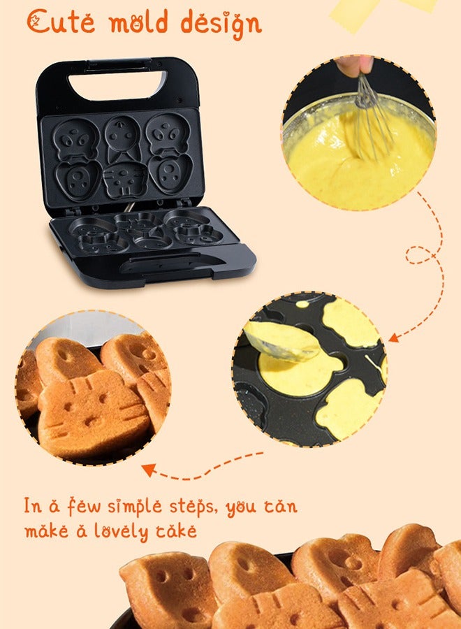 Cake Maker, Electric Animal Mini Waffle Maker, Making 6 Different Cartoon Shaped Waffles And Cakes, Double Sided Heating Non Stick Board, 750W, Suitable For Baking, Breakfast, Kitchen, Black - Image 4