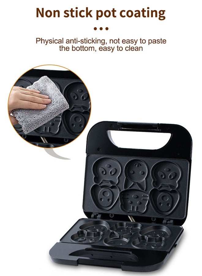 Cake Maker, Electric Animal Mini Waffle Maker, Making 6 Different Cartoon Shaped Waffles And Cakes, Double Sided Heating Non Stick Board, 750W, Suitable For Baking, Breakfast, Kitchen, Black - Image 5
