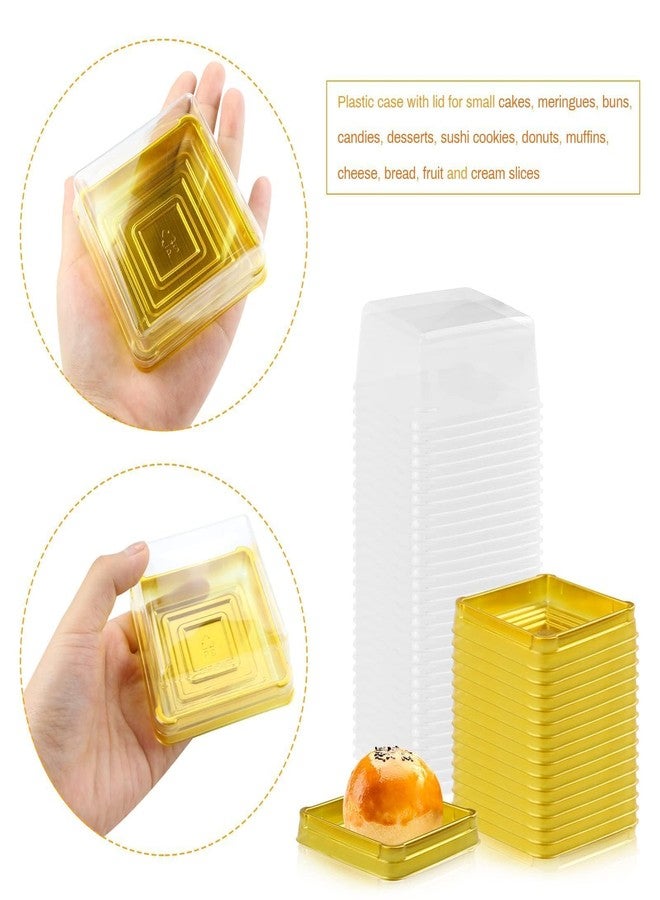 GothaBach 100 Set 3" Mini Cupcake Containers Plastic Square Containers with Lids Cupcake Boxes Muffin Pod Dome Muffin Single Individual Container Box for Wedding Birthday Gifts Supplies (Golden) - Image 3