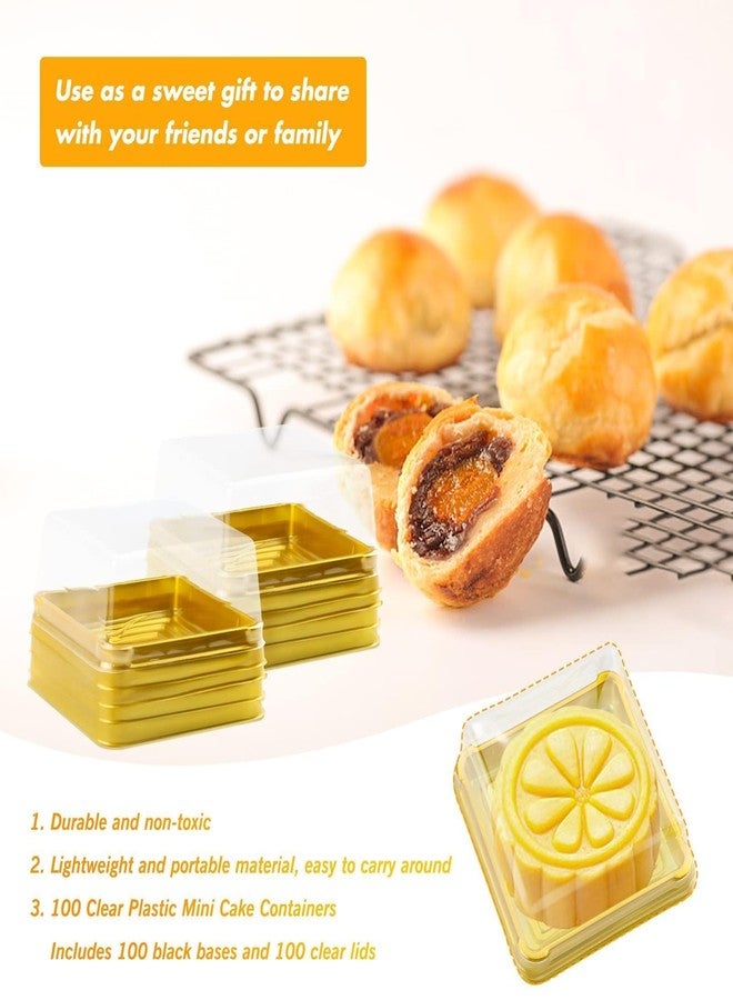 GothaBach 100 Set 3" Mini Cupcake Containers Plastic Square Containers with Lids Cupcake Boxes Muffin Pod Dome Muffin Single Individual Container Box for Wedding Birthday Gifts Supplies (Golden) - Image 5