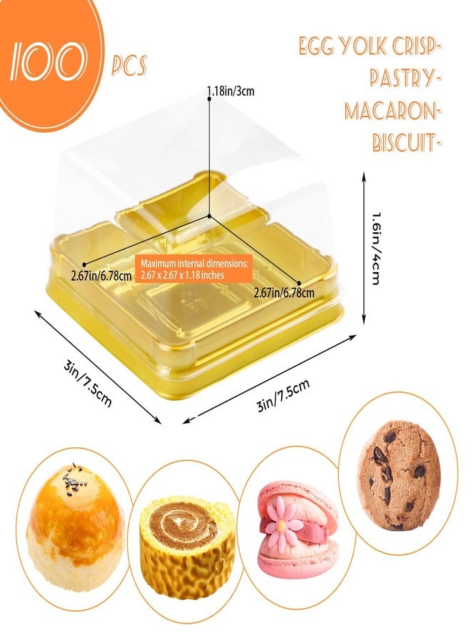 GothaBach 100 Set 3" Mini Cupcake Containers Plastic Square Containers with Lids Cupcake Boxes Muffin Pod Dome Muffin Single Individual Container Box for Wedding Birthday Gifts Supplies (Golden) - Image 2