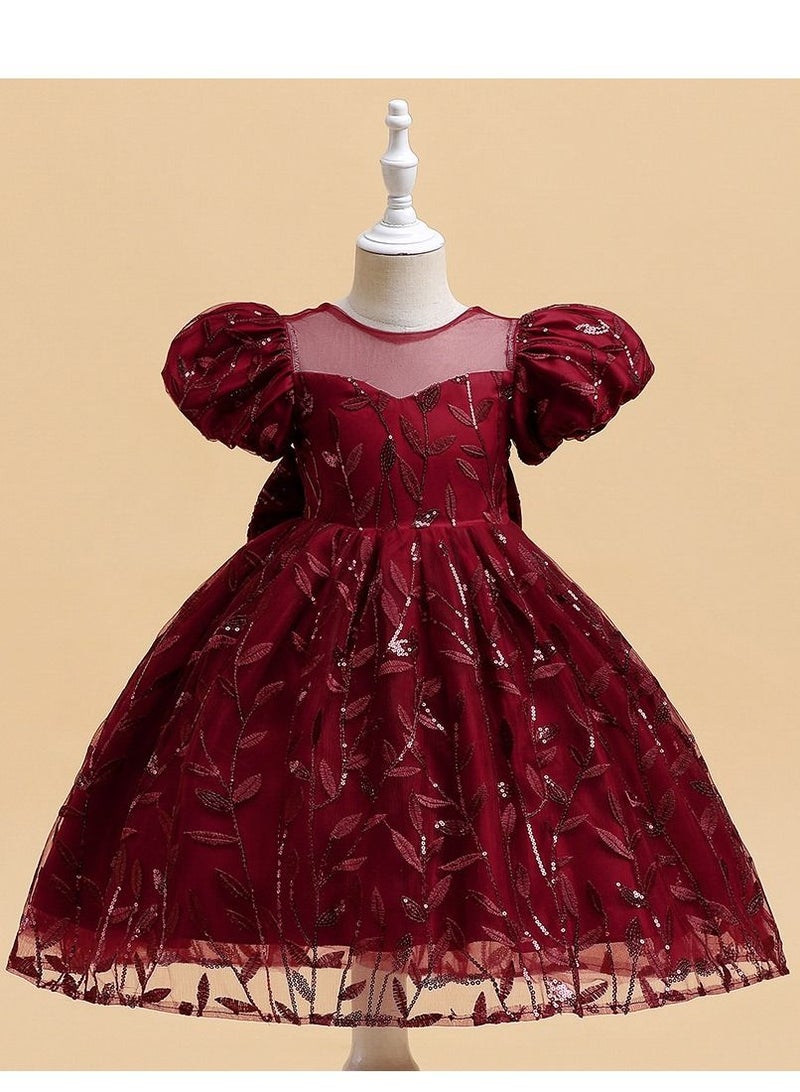 Loquat فستان أميرة جميل وعصري للفتيات باللون الأحمر - Image 1