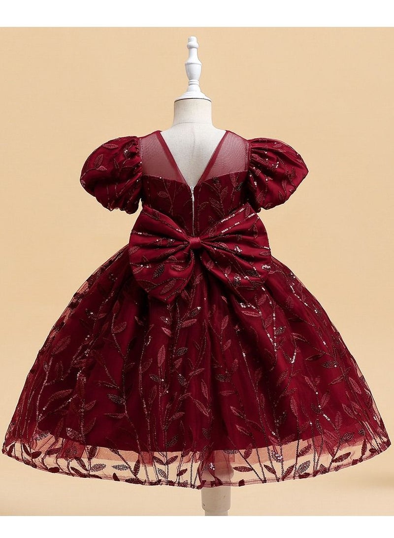 Loquat فستان أميرة جميل وعصري للفتيات باللون الأحمر - Image 2