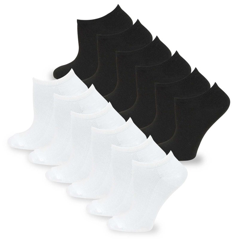 TeeHee Socks Womens Sock 9-11 Everyday Casual Low Cut Ankle Socks School Uniform 12 Pairs with Mesh (White-Black) - Image 2