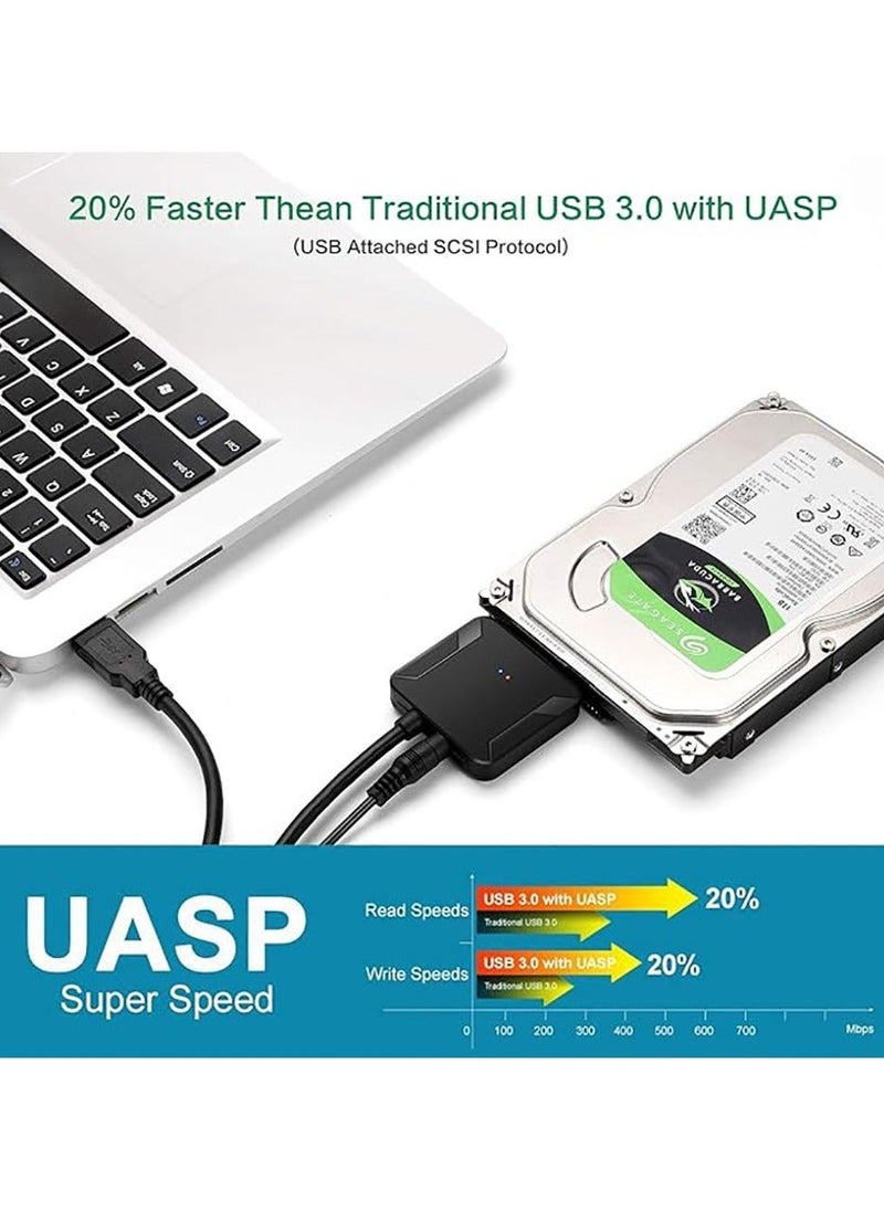 USB 3.0 to SATA Hard Drive Adapter Compatible for 2.5 3.5 Inch HDD/SSD Hard Drive Disk with UK12V/2A Power Adapter Support UASP - Image 3