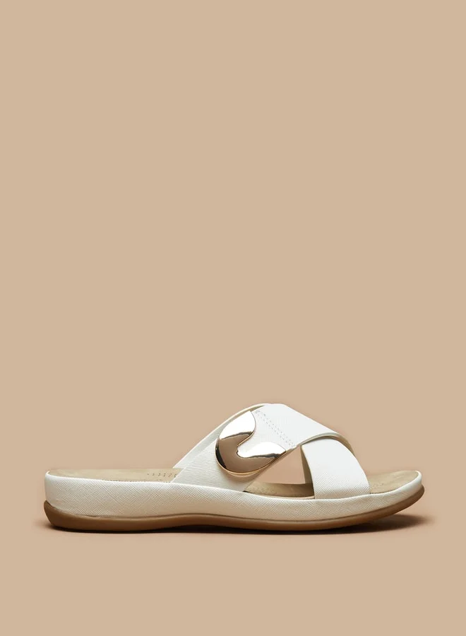Le Confort Women's Textured Slip-On Slide Sandals with Metallic Accent
