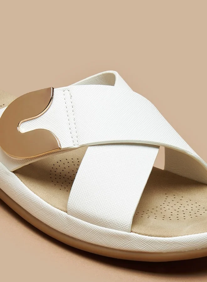 Le Confort Women's Textured Slip-On Slide Sandals with Metallic Accent