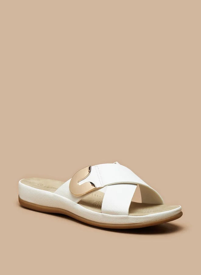 Le Confort Women's Textured Slip-On Slide Sandals with Metallic Accent