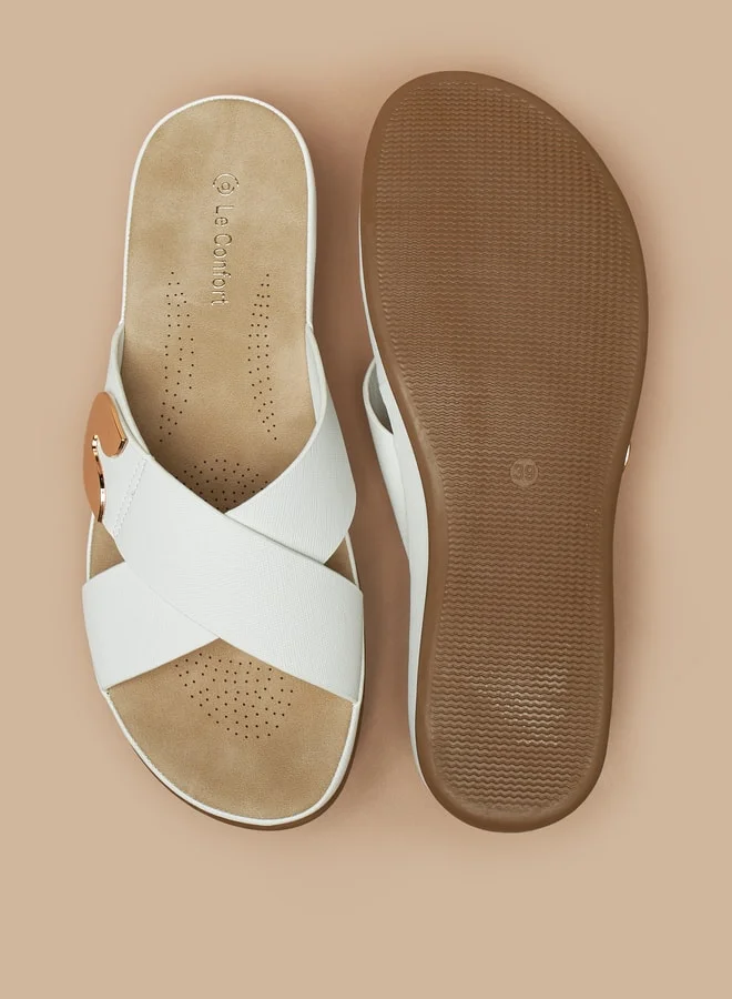 Le Confort Women's Textured Slip-On Slide Sandals with Metallic Accent