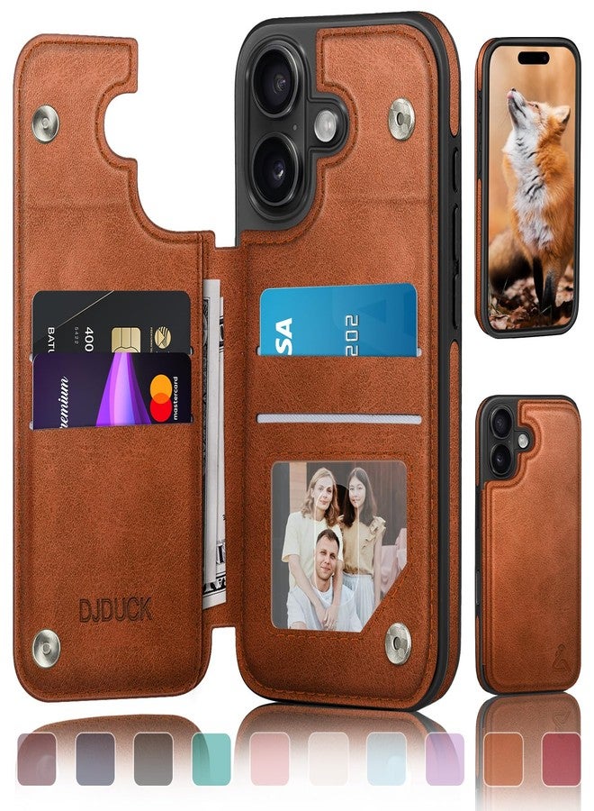 DJDUCK Compatible with iPhone 16 Case Wallet, Card Holder Case with [2 Screen Protectors] Cover with [RFID Blocking Leather] Shockproof Women Men Cases 6.1" for Apple 16 Light Brown - Image 1