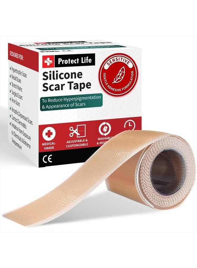 Protect Life Medical-Grade Silicone Scar Tape Roll (1.6" x 118") Silicone Scar Sheets Keloid Bump Removal - Reusable Silicone Tape Scar Removal Strips, Scar Tape for Surgical Scars, C Section Scar Silicone Strips  - Image 1