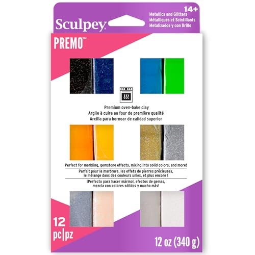 Sculpey Premo: Multipack - Metallics + Glitters - 12 Colors, 1oz Bars, Sampler Pack, Non-Toxic, Sculpt-Model Projects, Adult Arts-Crafts Supplies - Image 1