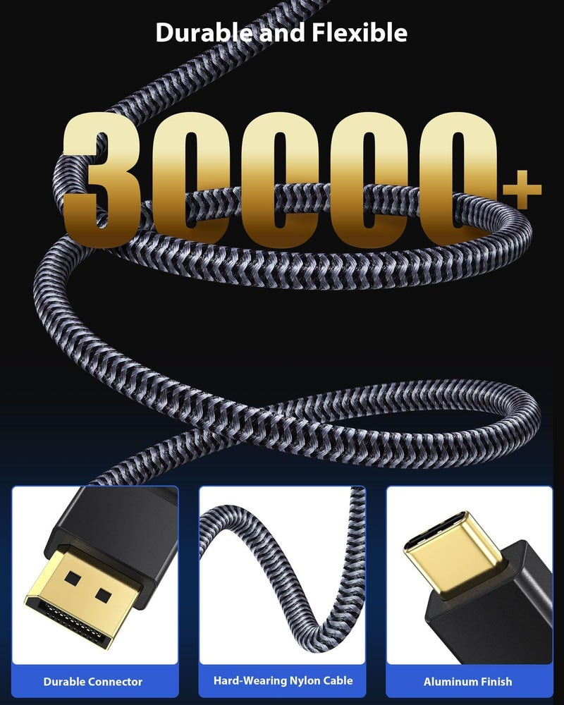 Maxonar VESA Certified USB C to DisplayPort 1.4, 8K 60Hz Thunderbolt 4/3 /USB4 to DP Cable 3.3FT/1M(4K 60Hz 144Hz 120Hz 2K 240Hz) 32.4Gbps HBR3 Alt Mode Adapter for Mac Studio, M2 M1 MacBook - Black - Image 4
