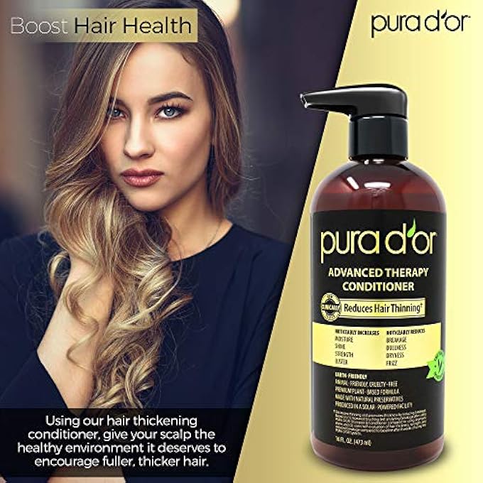 Pura d'or ADVANCED THERAPY CONDITIONER INCREASES MOISTURE AND STRENGTH, SULFATE FREE, INFUSED WITH ARGAN OIL, ALOE VERA, BIOTIN, FOR ALL HAIR TYPES, MEN & WOMEN,16 FL OZ - Image 2