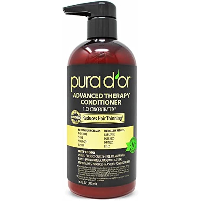 Pura d'or ADVANCED THERAPY CONDITIONER INCREASES MOISTURE AND STRENGTH, SULFATE FREE, INFUSED WITH ARGAN OIL, ALOE VERA, BIOTIN, FOR ALL HAIR TYPES, MEN & WOMEN,16 FL OZ - Image 1