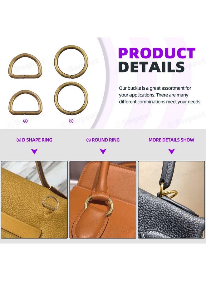 Swpeet Swpeet 50Pcs 5 Style Approx 1 Inch Bronze Belt Buckle Metal Buckles Assortment Kit, Include Metal Roller Buckles, Metal Adjustable Slide Buckles, D Ring, Circular Ring, Square Ring for Purse Bag  - Image 5