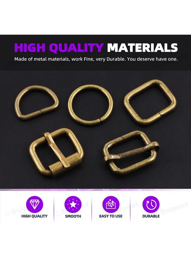 Swpeet Swpeet 50Pcs 5 Style Approx 1 Inch Bronze Belt Buckle Metal Buckles Assortment Kit, Include Metal Roller Buckles, Metal Adjustable Slide Buckles, D Ring, Circular Ring, Square Ring for Purse Bag  - Image 3