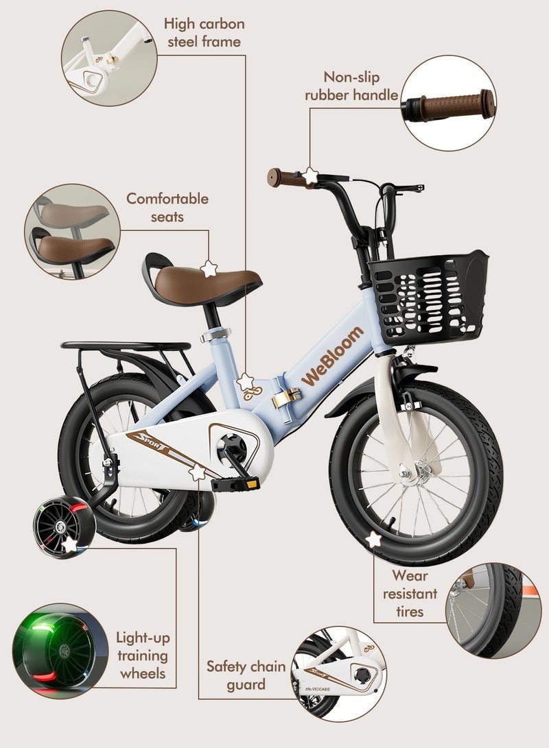 WeBloom Easy-Store Foldable Kids Bike 12-14 Inch With Flashing Training Wheels+Removable Back Seat, Anti-Shock Tires, Suitable for 2-6 Years Boys and Girls. - Image 2