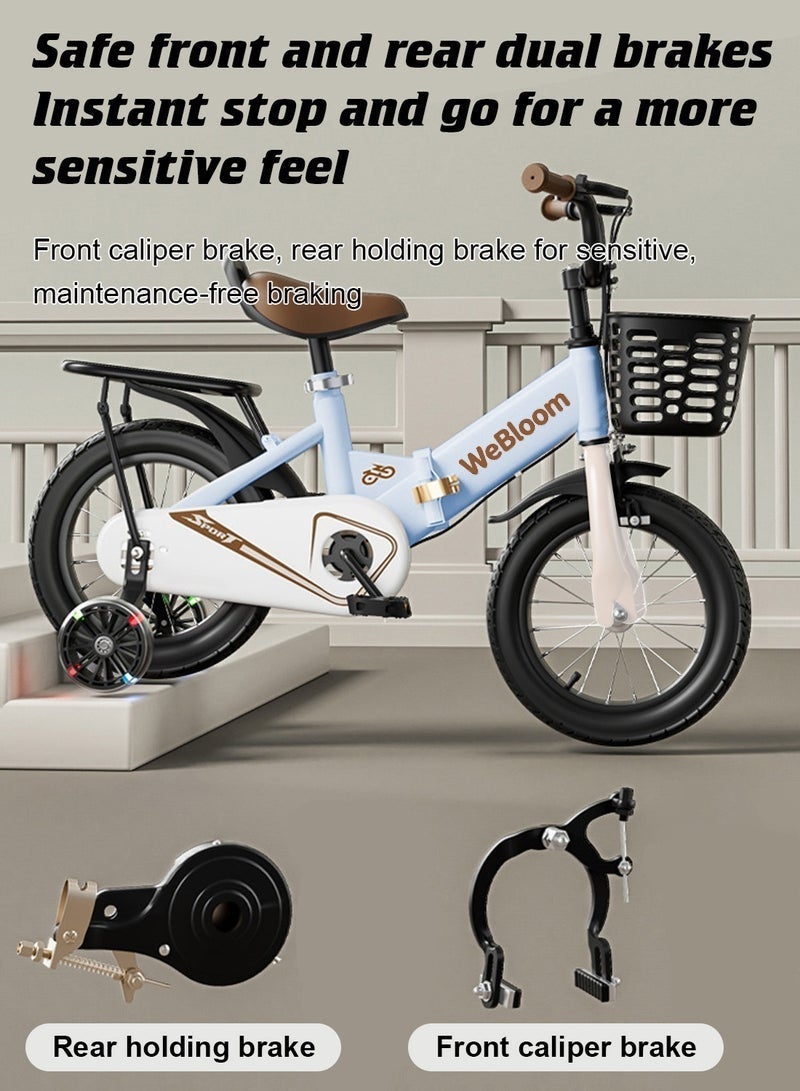 WeBloom Easy-Store Foldable Kids Bike 12-14 Inch With Flashing Training Wheels+Removable Back Seat, Anti-Shock Tires, Suitable for 2-6 Years Boys and Girls. - Image 4