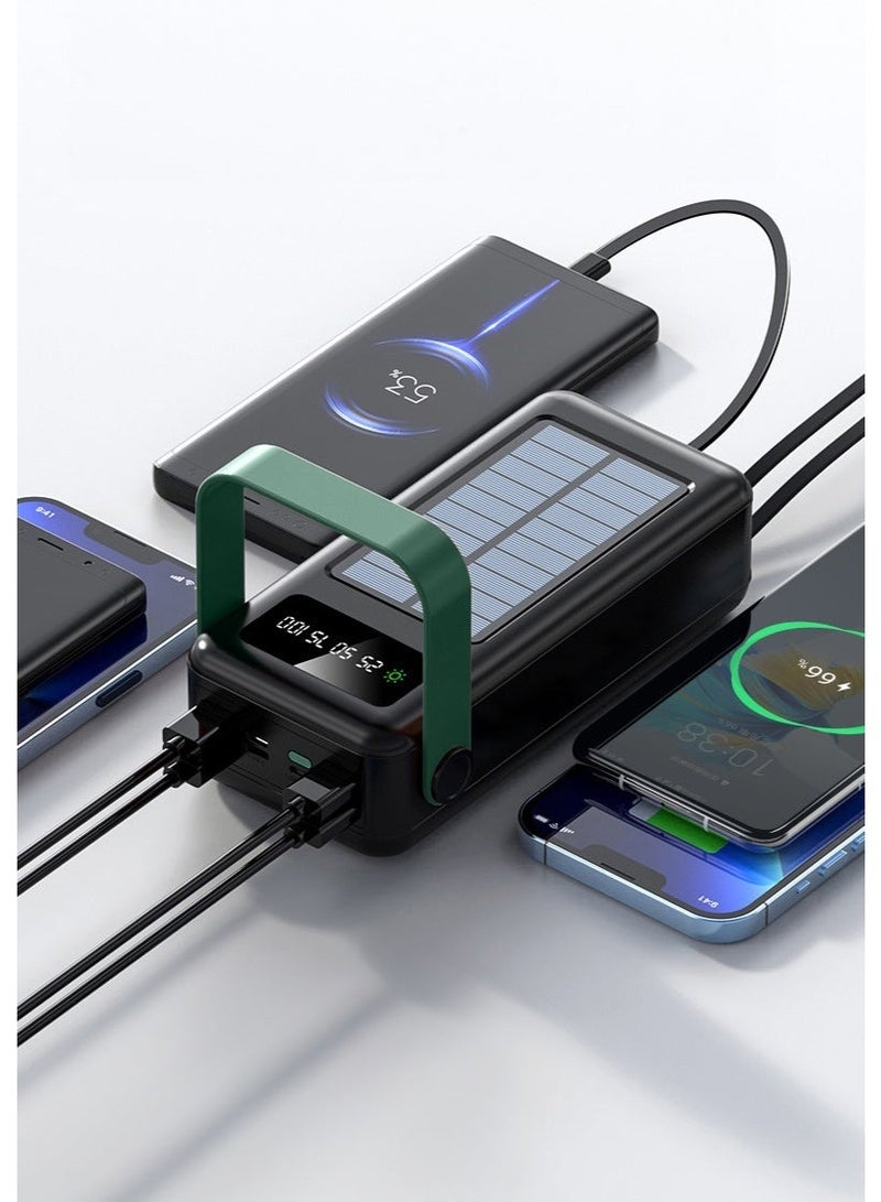 جرين ليون باور بانك شمسي 50000 مللي أمبير، كابلات مدمجة، عرض دائم، 4 منافذ USB-A، شاحن محمول شمسي، USB-C، لايتنينغ، مايكرو، كابل USB، بطارية بوليمر - Image 3