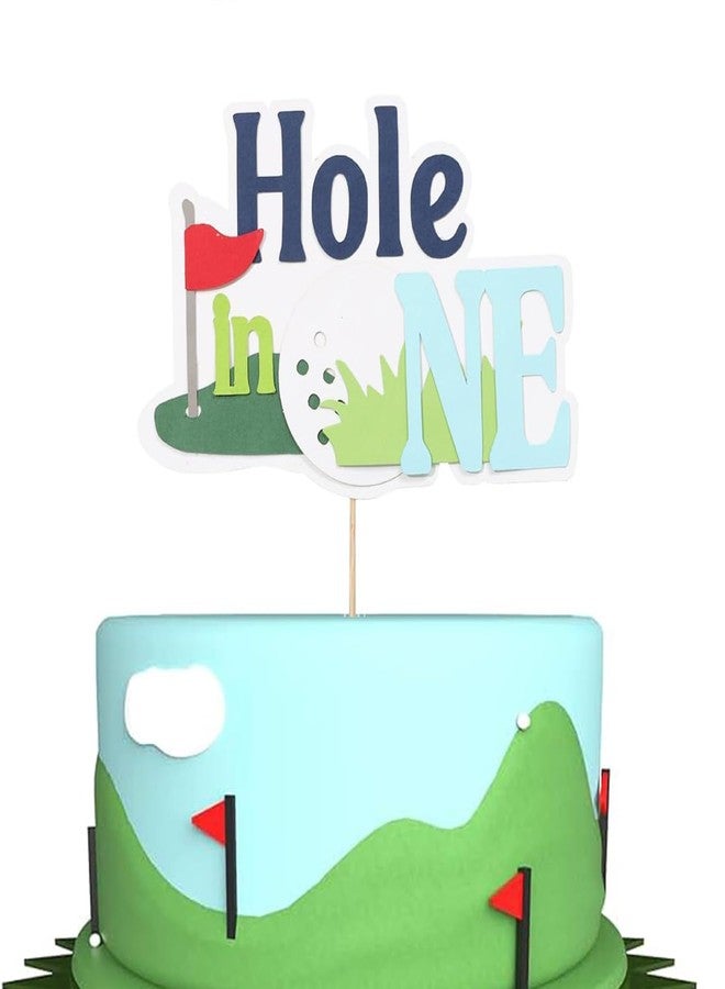 ALNGFUIK Hole in One Cake Topper, Golf 1st Birthday Cake Decorations Golf First Birthday Cake Toppers with Cart Flag for Golf Theme Party Supplies - Image 1