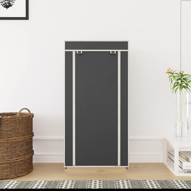 Whitecloud TRANSFORMING HOMES Whitecloud TRANSFORMING HOMES Collapsible Portable Foldable Wardrobe Storage Shelves Organizer for Clothes Racks Fabric Almirah Non Rustable Iron Storage Unit 6 Layer Grey  - Image 2
