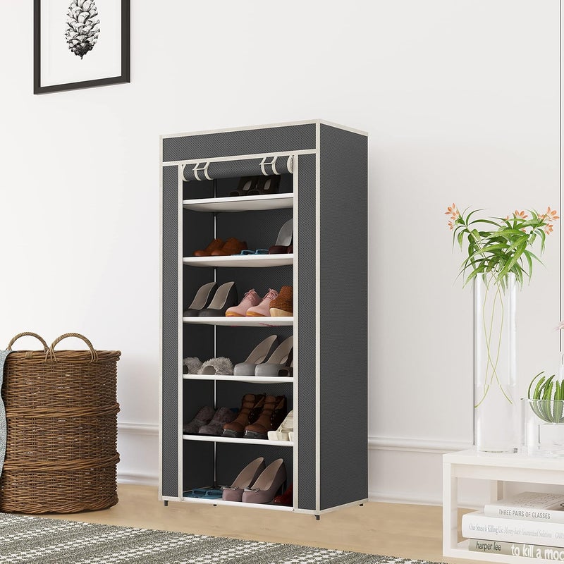 Whitecloud TRANSFORMING HOMES Whitecloud TRANSFORMING HOMES Collapsible Portable Foldable Wardrobe Storage Shelves Organizer for Clothes Racks Fabric Almirah Non Rustable Iron Storage Unit 6 Layer Grey  - Image 3