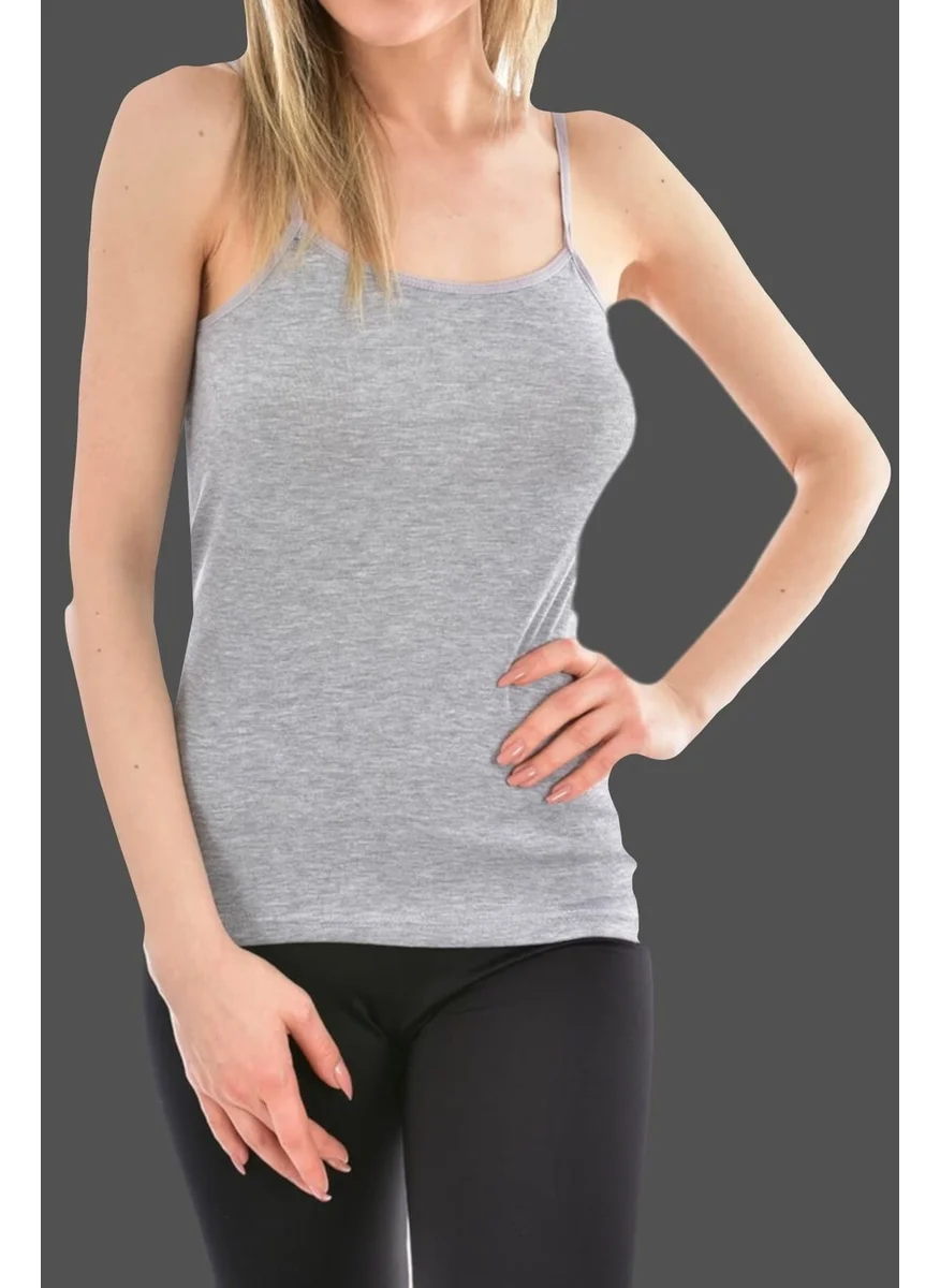 Tutku Women Gray 6 Pack Cotton Rib Rope Suspended Singlet