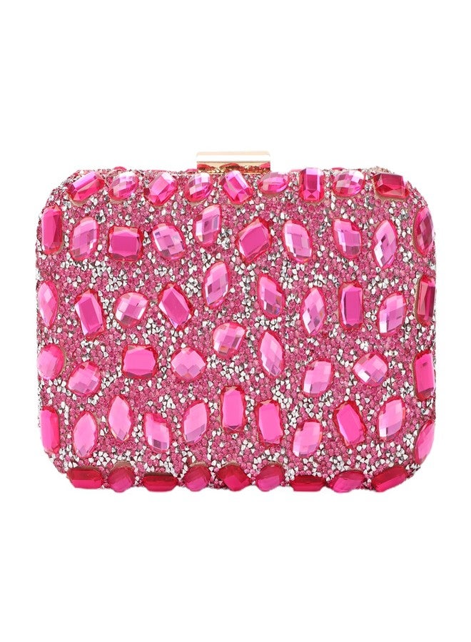 Fecialy Clutch Purses For Women Crystal Evening Bag Gemstone Handbag Formal Rhinestone Purse For Wedding Party，Rose - Image 1