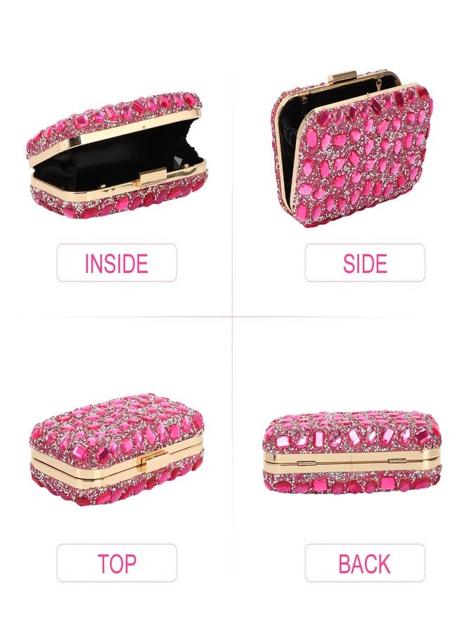 Fecialy Clutch Purses For Women Crystal Evening Bag Gemstone Handbag Formal Rhinestone Purse For Wedding Party，Rose - Image 4