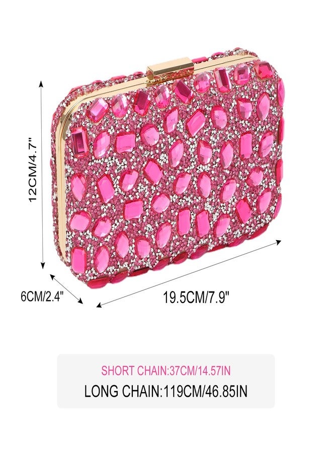 Fecialy Clutch Purses For Women Crystal Evening Bag Gemstone Handbag Formal Rhinestone Purse For Wedding Party，Rose - Image 3