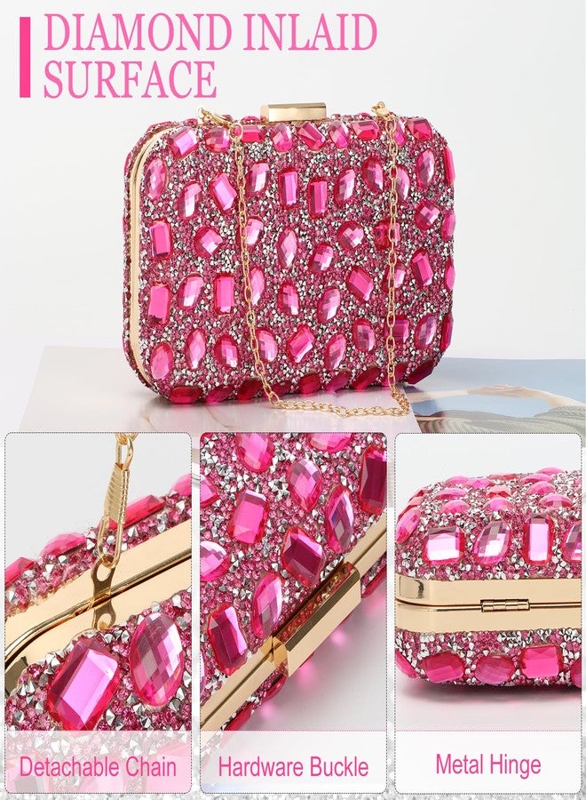 Fecialy Clutch Purses For Women Crystal Evening Bag Gemstone Handbag Formal Rhinestone Purse For Wedding Party，Rose - Image 5