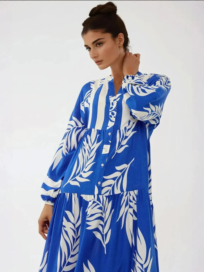 HICCUP Printed Long Sleeve Viscose Maxi Dress