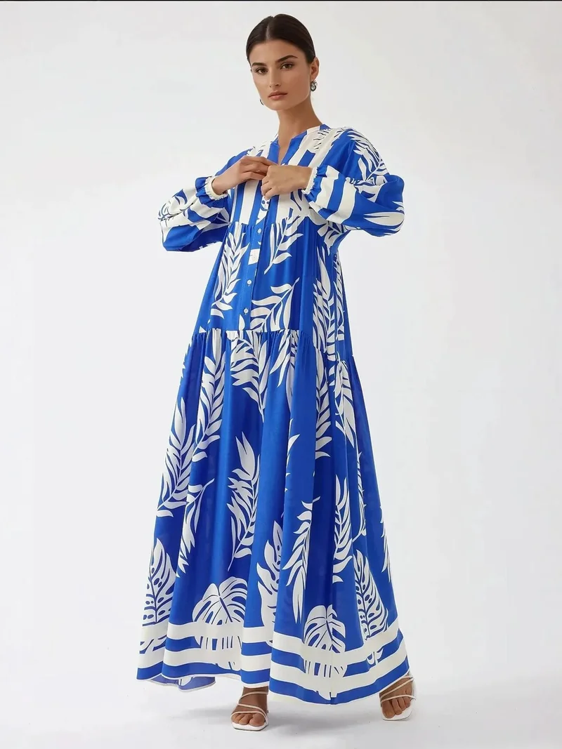 HICCUP Printed Long Sleeve Viscose Maxi Dress