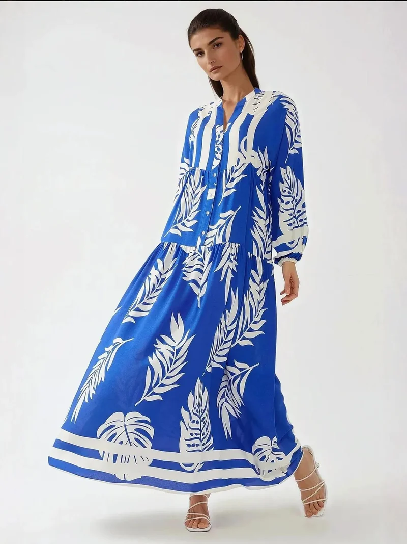 HICCUP Printed Long Sleeve Viscose Maxi Dress