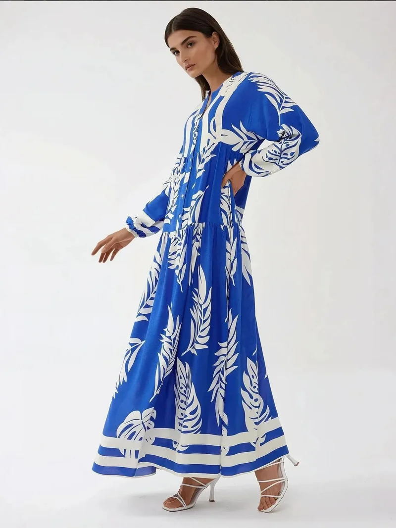 HICCUP Printed Long Sleeve Viscose Maxi Dress