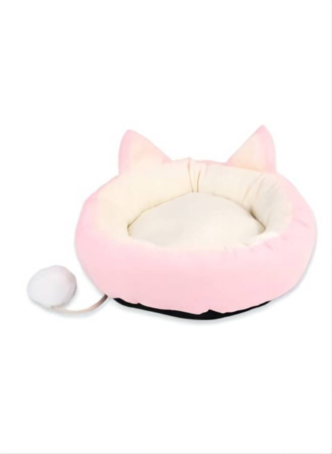 Round Pet Bed Pink/White - Image 1