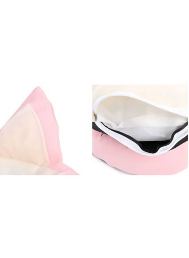 Round Pet Bed Pink/White - Image 3