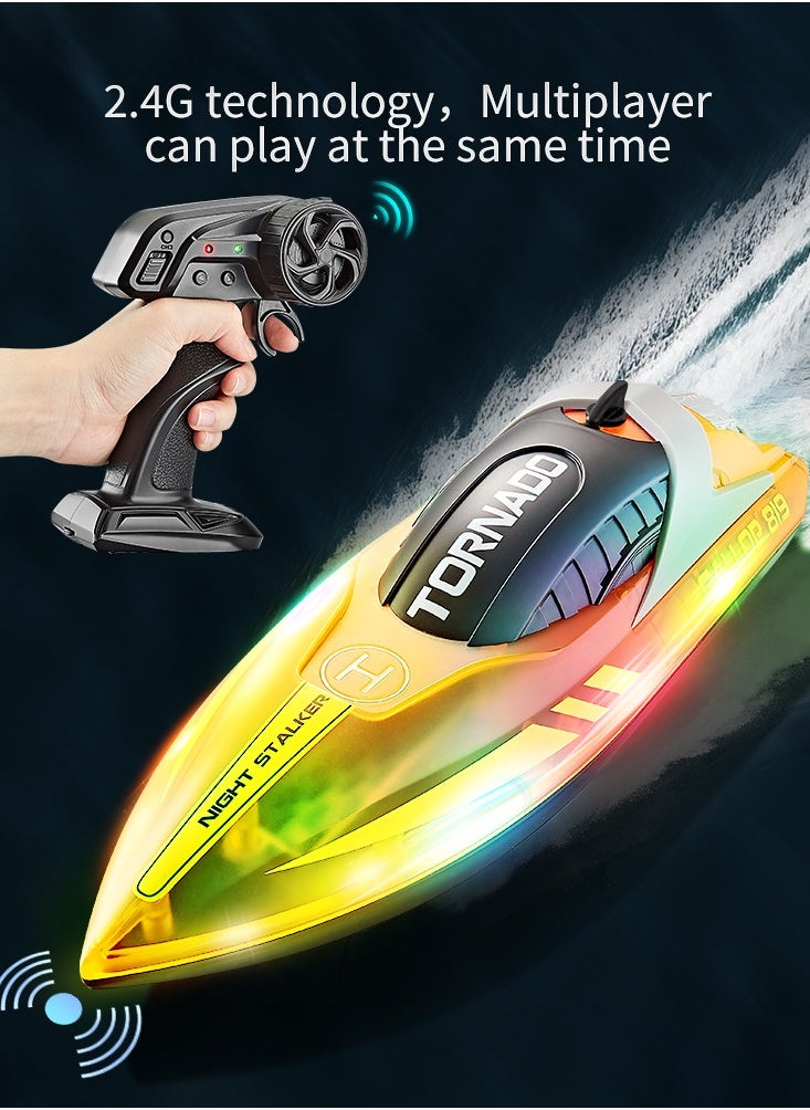 TORNADO Rc Speed Boat Toys High Speed With LED Light Rechargeable Waterproof Outdoor Water 2 Hours Endurance Speedboat Kids Toys Gifts:Multicolored  - Image 1