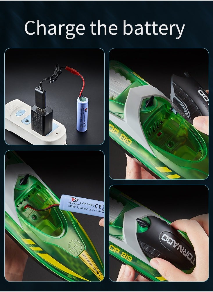 TORNADO Rc Speed Boat Toys High Speed With LED Light Rechargeable Waterproof Outdoor Water 2 Hours Endurance Speedboat Kids Toys Gifts:Multicolored  - Image 5
