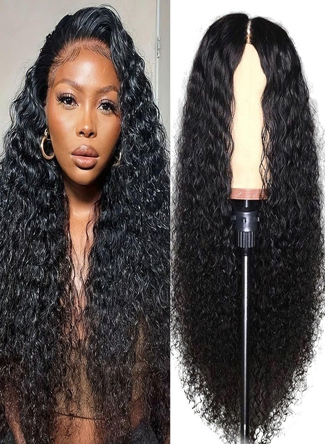 AUOCATTAIL Deep Wave Lace Front Wigs Hair 13x4 Pre Plucked 180 Density Deep Part Curly Wigs Synthetic Artificial Human Hair for Black Women (28 Inch) - Image 1