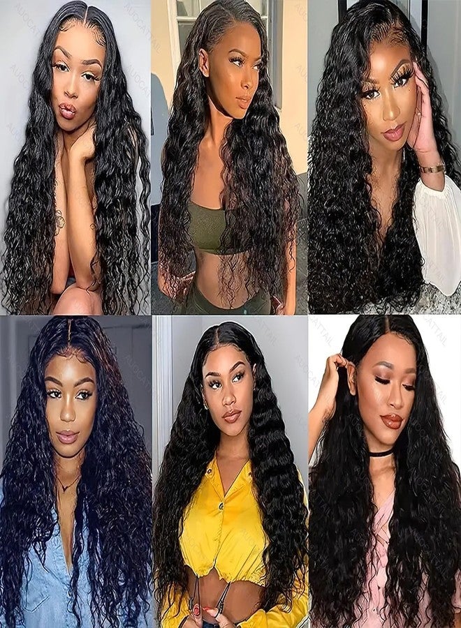 AUOCATTAIL Deep Wave Lace Front Wigs Hair 13x4 Pre Plucked 180 Density Deep Part Curly Wigs Synthetic Artificial Human Hair for Black Women (28 Inch) - Image 5