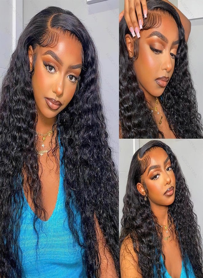 AUOCATTAIL Deep Wave Lace Front Wigs Hair 13x4 Pre Plucked 180 Density Deep Part Curly Wigs Synthetic Artificial Human Hair for Black Women (28 Inch) - Image 4