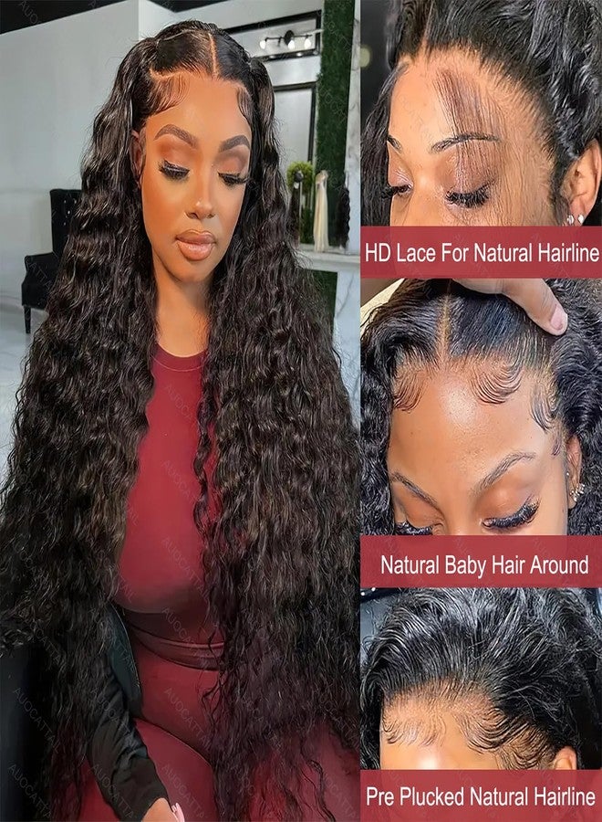 AUOCATTAIL Deep Wave Lace Front Wigs Hair 13x4 Pre Plucked 180 Density Deep Part Curly Wigs Synthetic Artificial Human Hair for Black Women (28 Inch) - Image 3