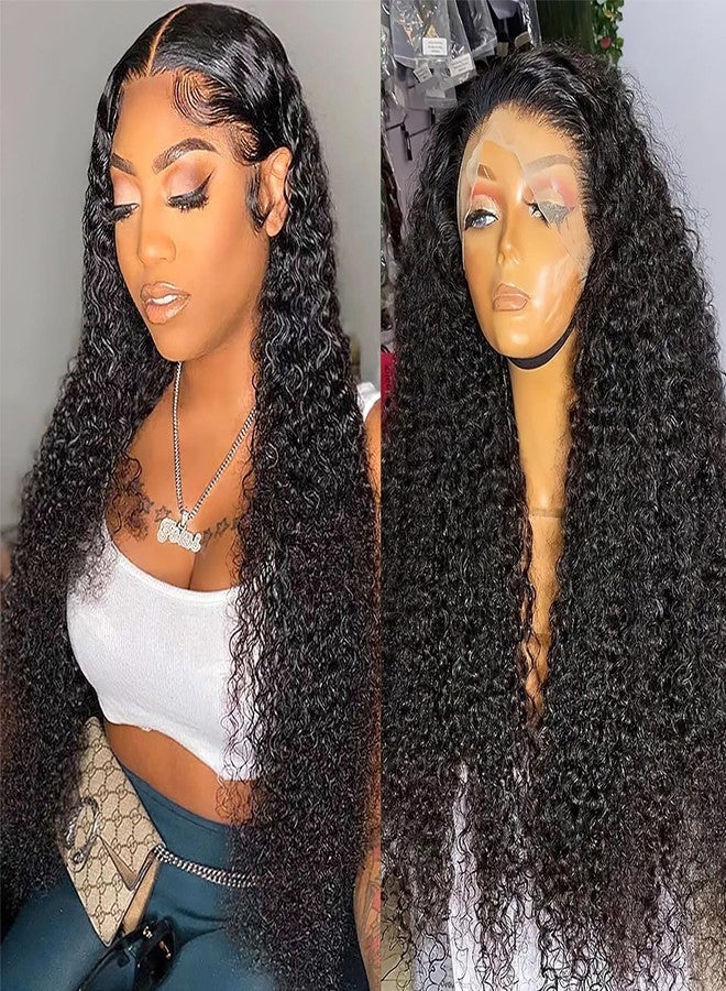 AUOCATTAIL Deep Wave Lace Front Wigs Hair 13x4 Pre Plucked 180 Density Deep Part Curly Wigs Synthetic Artificial Human Hair for Black Women (28 Inch) - Image 2