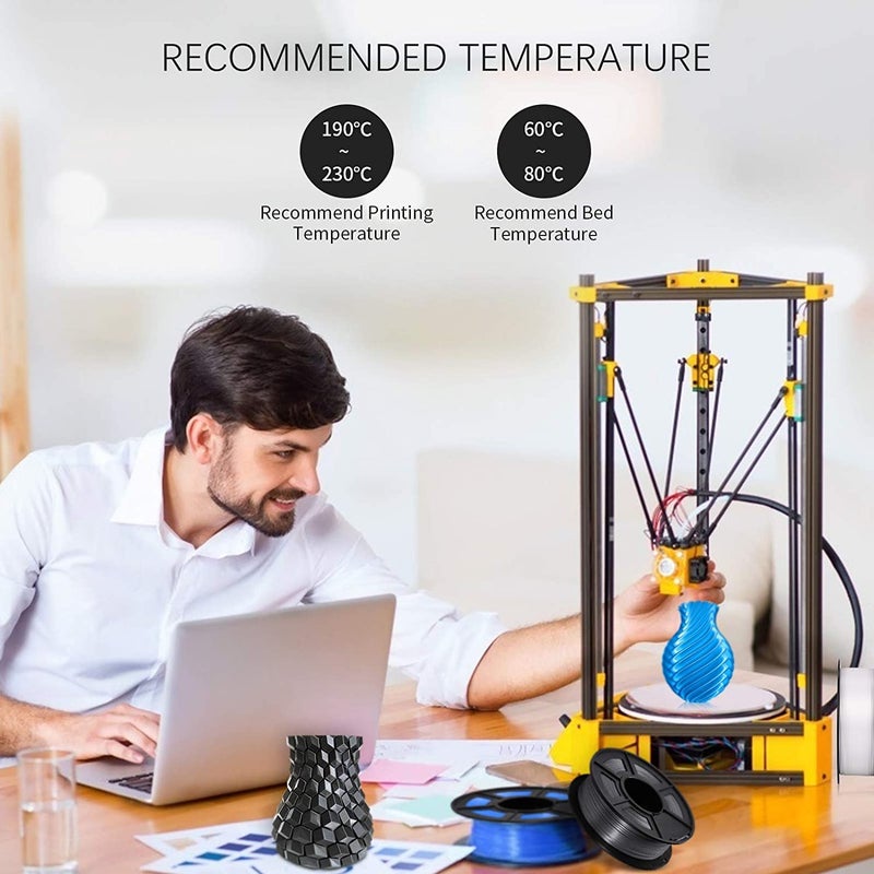 Protomont TECHNOLOGIES خيوط فيلامونت PLA الحريرية 1.75 مم، خيوط طابعة ثلاثية الأبعاد، خيوط حريرية لامعة 1.75 PLA، 1 كجم (2.2 رطل) / بكرة (أسود حريري) - Image 3