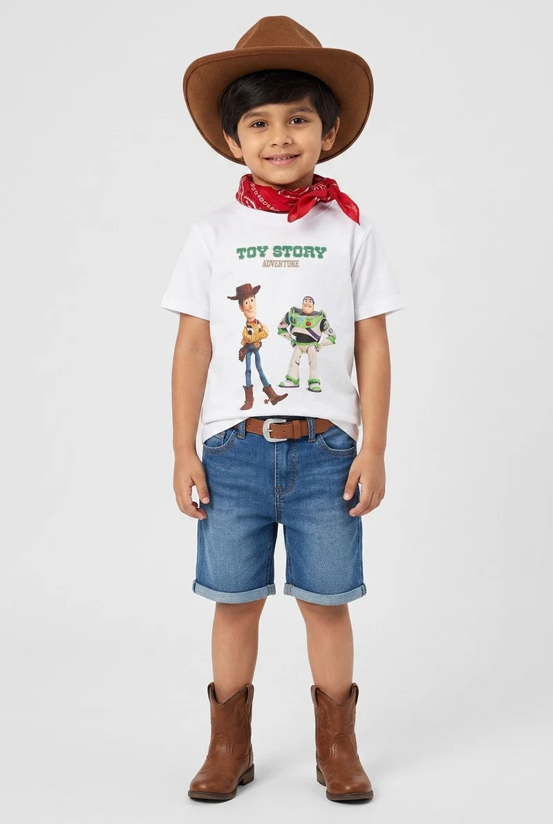 او في اس OVS White Pure Cotton Toy Story Print T-Shirt For Boys