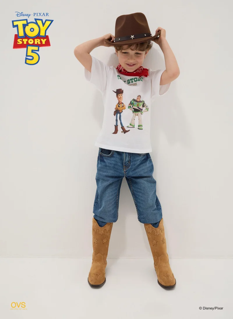 او في اس OVS White Pure Cotton Toy Story Print T-Shirt For Boys